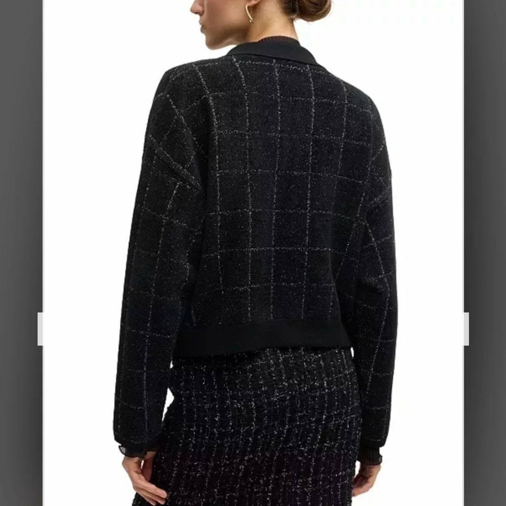 BOSS by Hugo Boss Women’s Sparkle Tweed Cropped Jacket in Black Lurex Plaid Sz L